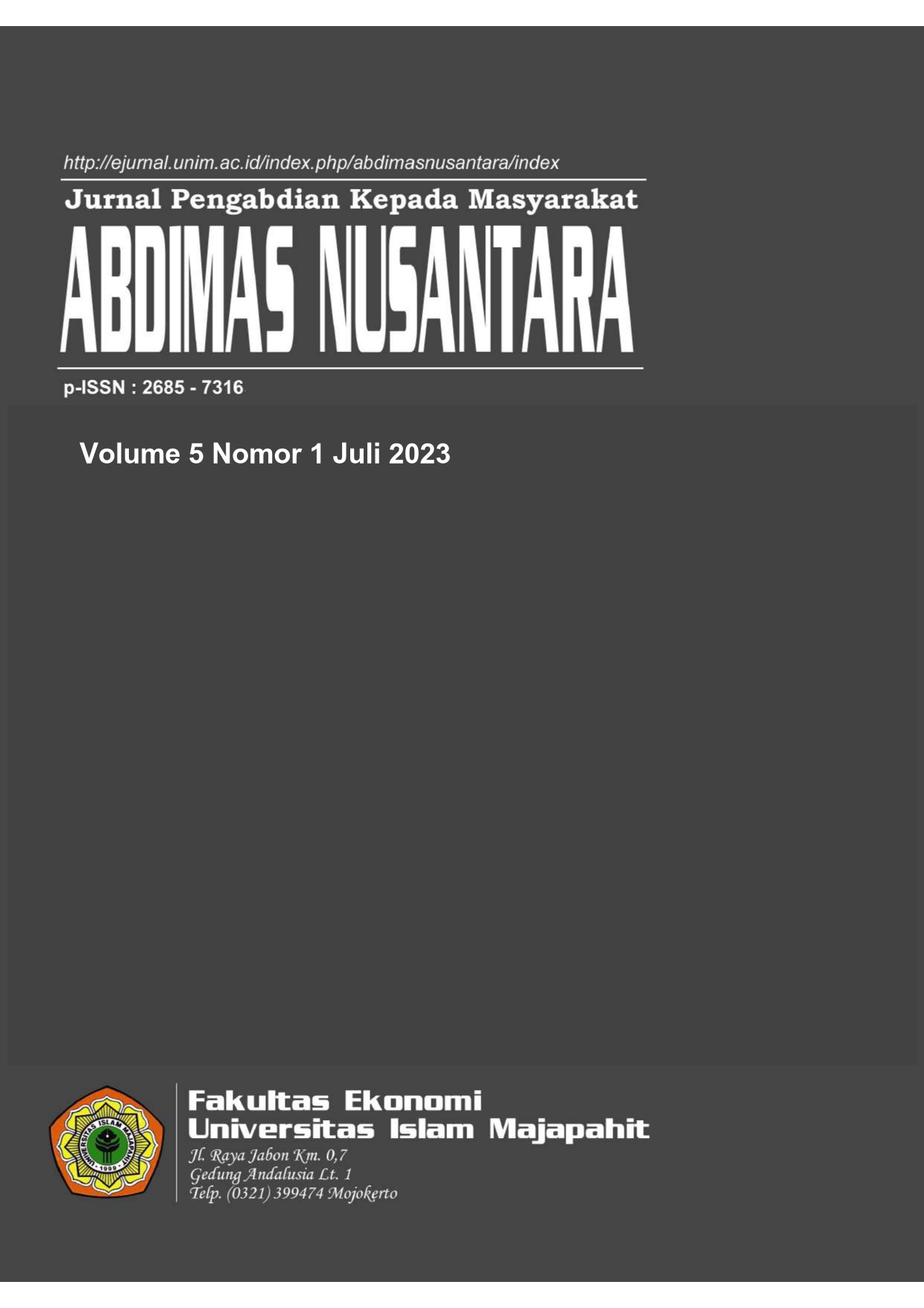 					View Vol. 5 No. 1 (2023): ABDIMAS NUSANTARA (Juli)
				