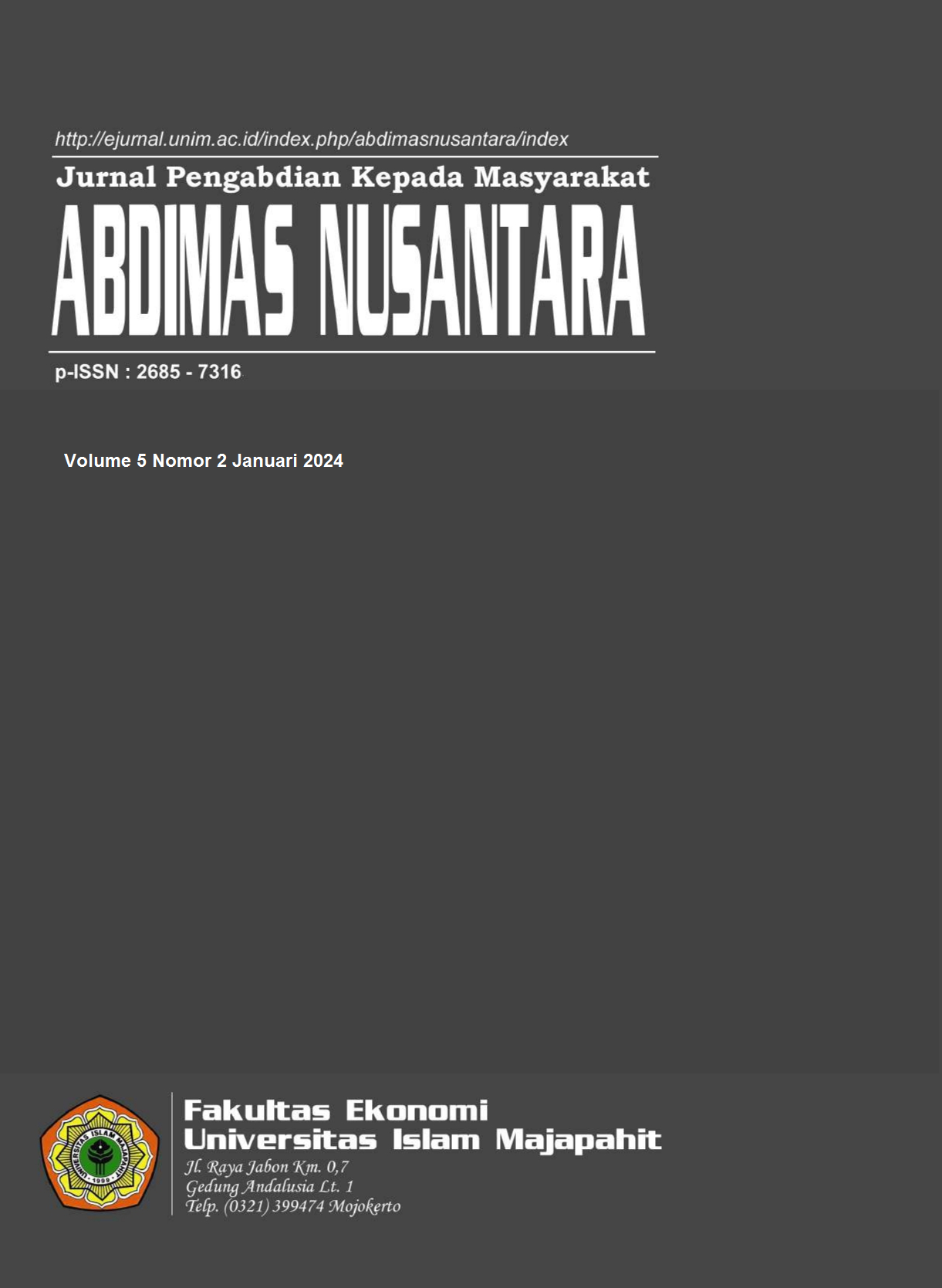 					View Vol. 5 No. 2 (2024): ABDIMAS NUSANTARA (Januari)
				